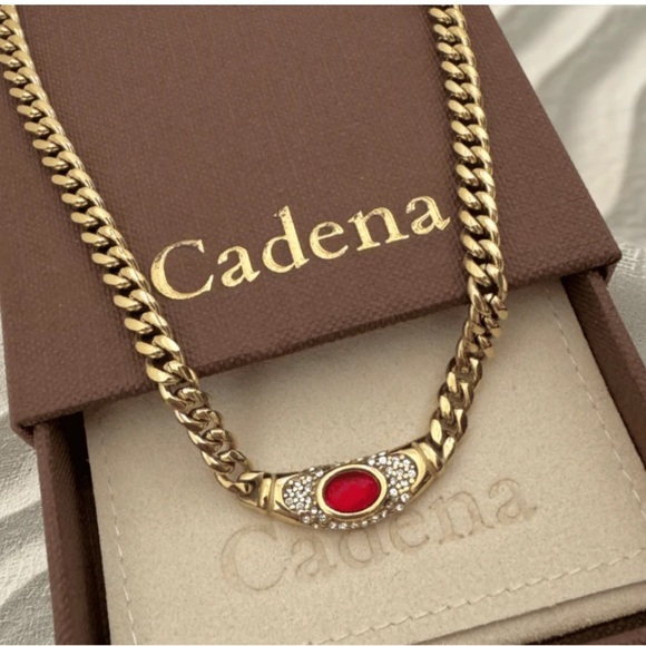 Gold Necklace with Red Accent - Picture 1 of 2